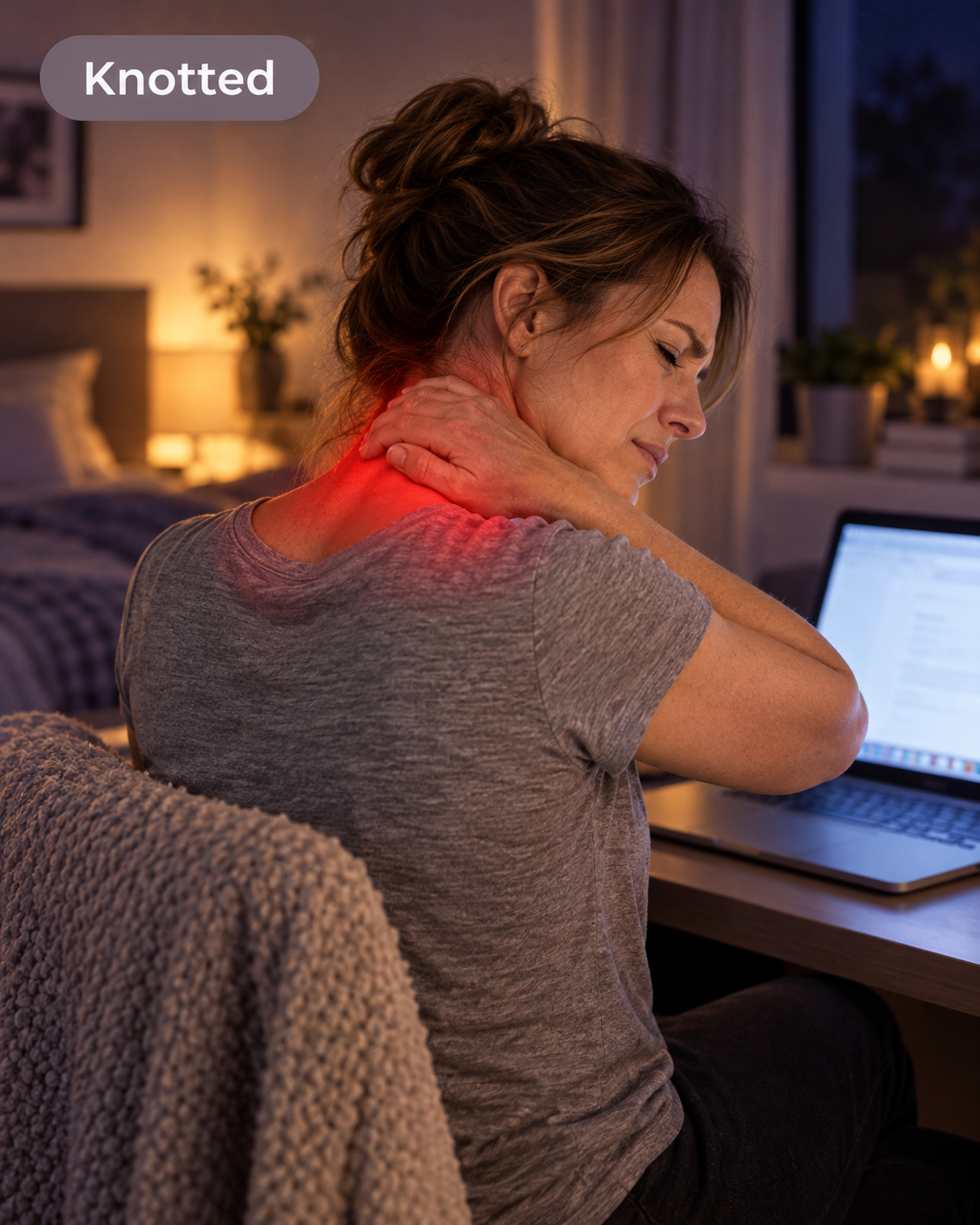 Woman rubbing a tight neck and shoulder at the end of the day